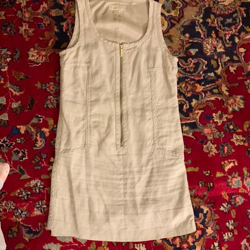 Michael Kors Cream Tank Midi Dress with Front Zip Detail